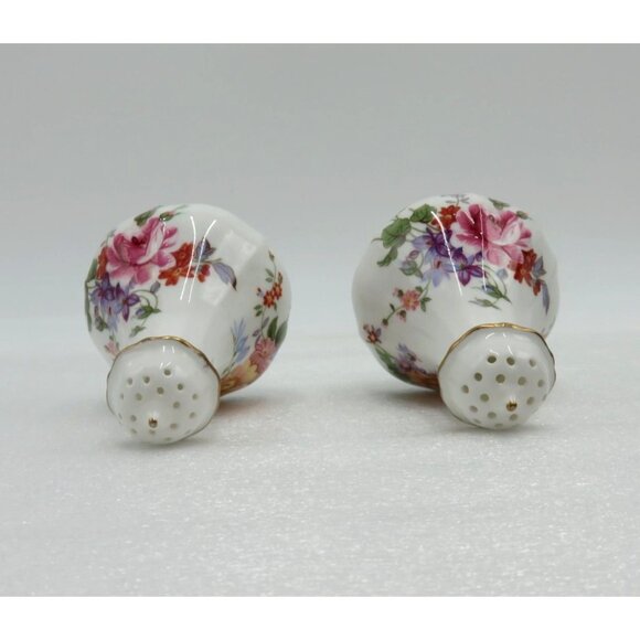 Royal CROWN DERBY Bone China Salt and Pepper Shaker With Floral Derby Posies - Picture 8 of 10